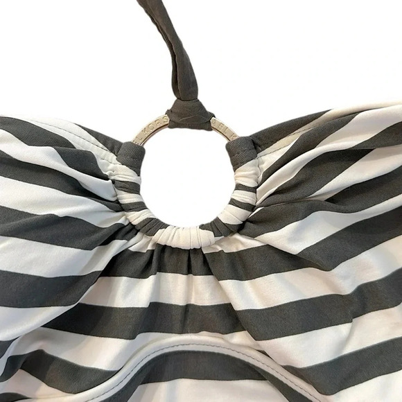 Michael Kors Striped Ivy Logo Ring Shirred One Piece Swimsuit Size 6 Beach Vacay - Picture 5 of 11